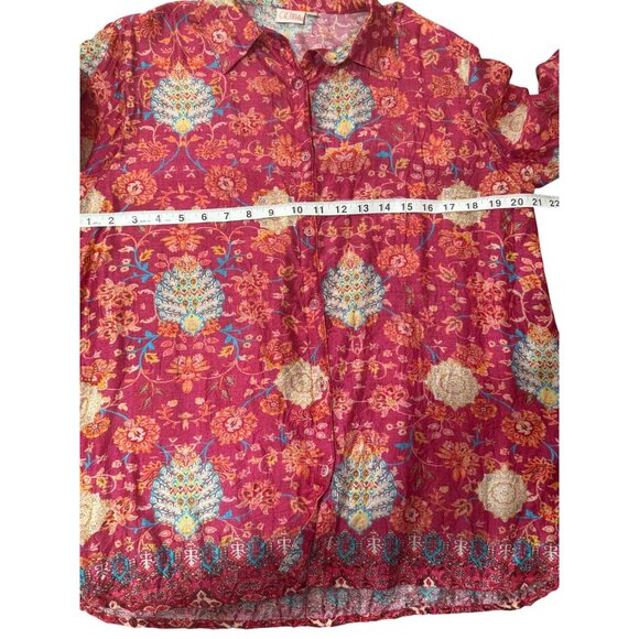 Cienna Womens Top Button-Up Silk Long Sleeve Red Floral Boho Size M - Picture 5 of 8